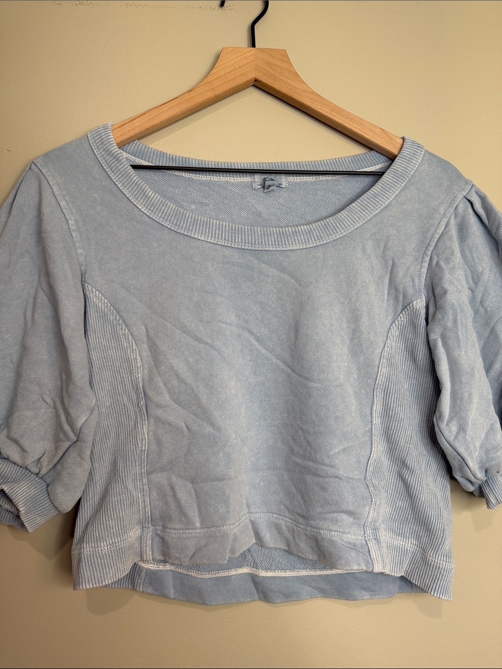 Aerie Blue Puff Sleeve Cropped Sweatshirt Small Blue - Picture 3 of 7
